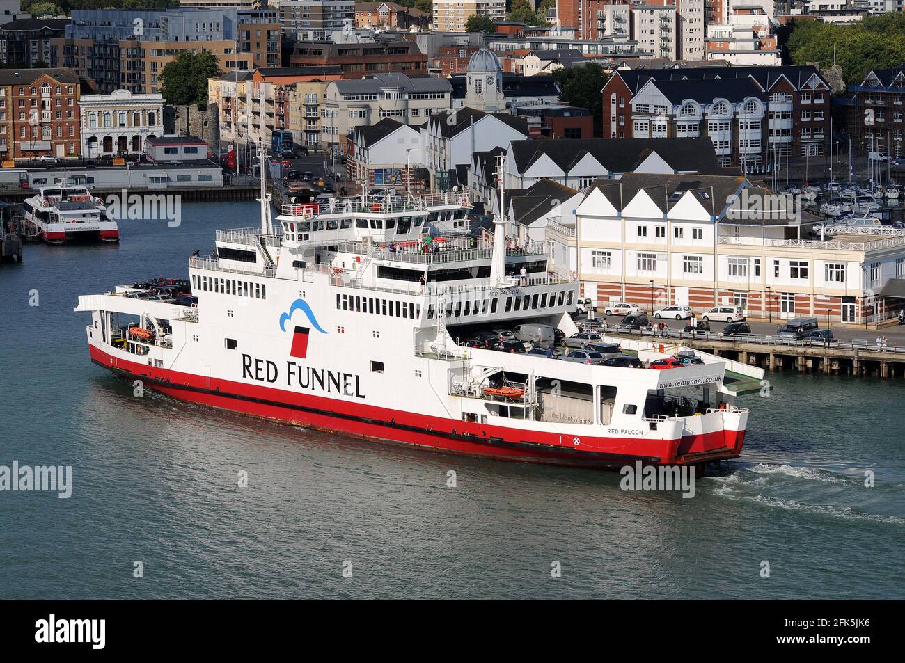 'Red Falcon' docking at Southampton from the Isle of Wight. Stock Photo