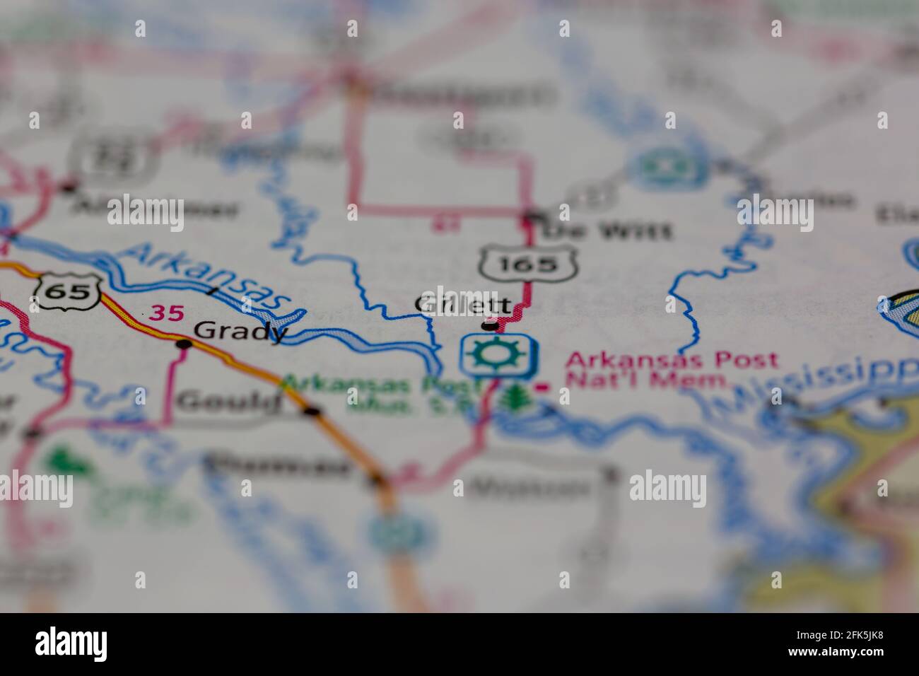 Gillett Arkansas USA shown on a geography map or road map Stock Photo