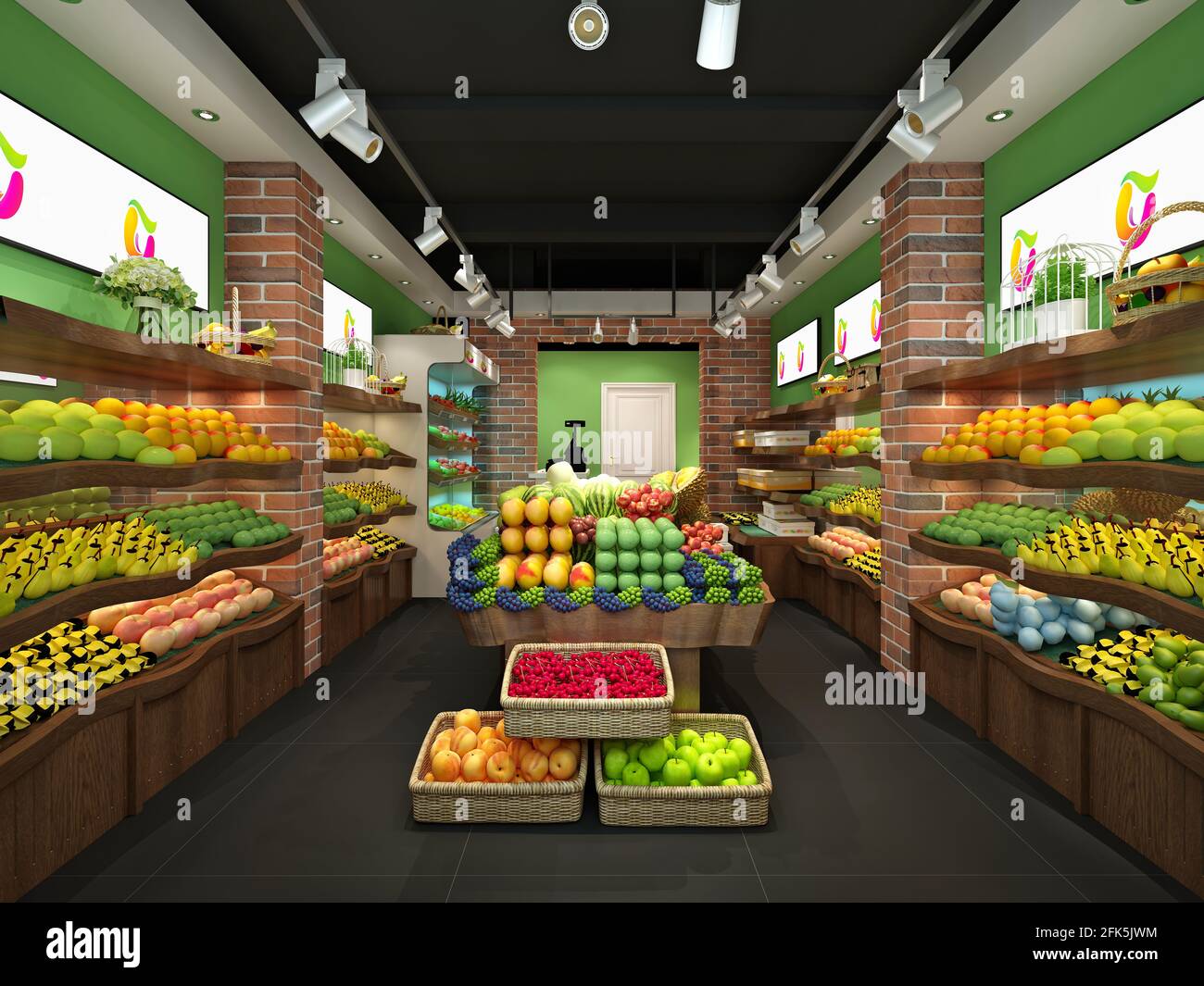 3d render of supermarket fruits and vegetables store Stock Photo Alamy
