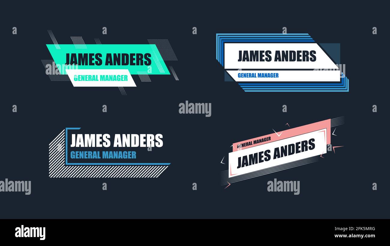 Modern dynamic lower third banners template set of four. Vector illustration Stock Vector