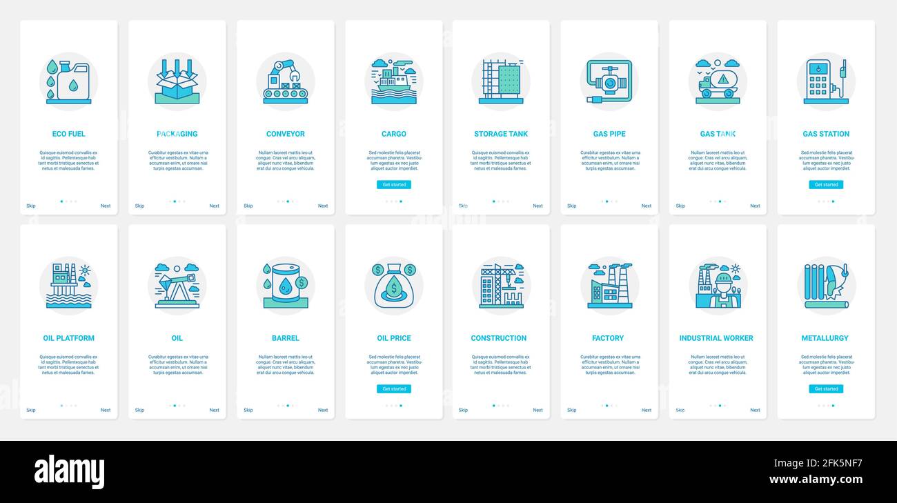 Oil and gas industry, metallurgy technology UX, UI onboarding mobile ...