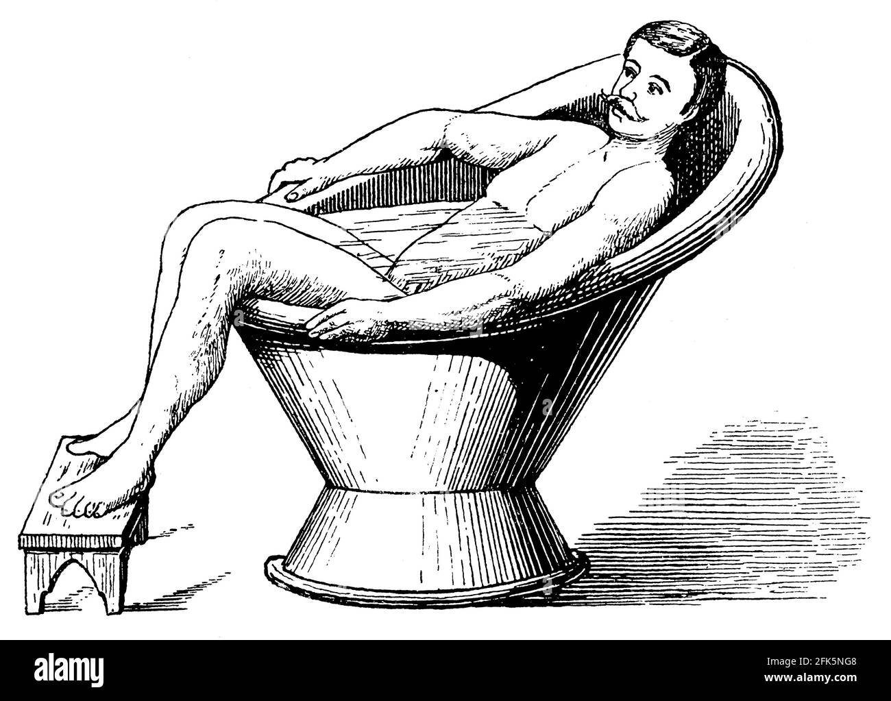 Sitting bathtub. Illustration of the 19th century. Germany. White background. Stock Photo