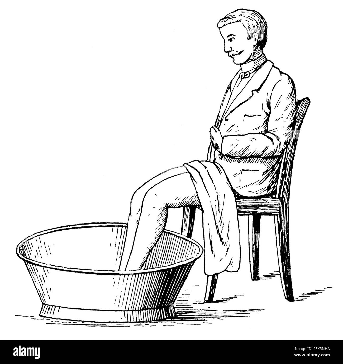 Foot bath. Illustration of the 19th century. Germany. White background. Stock Photo