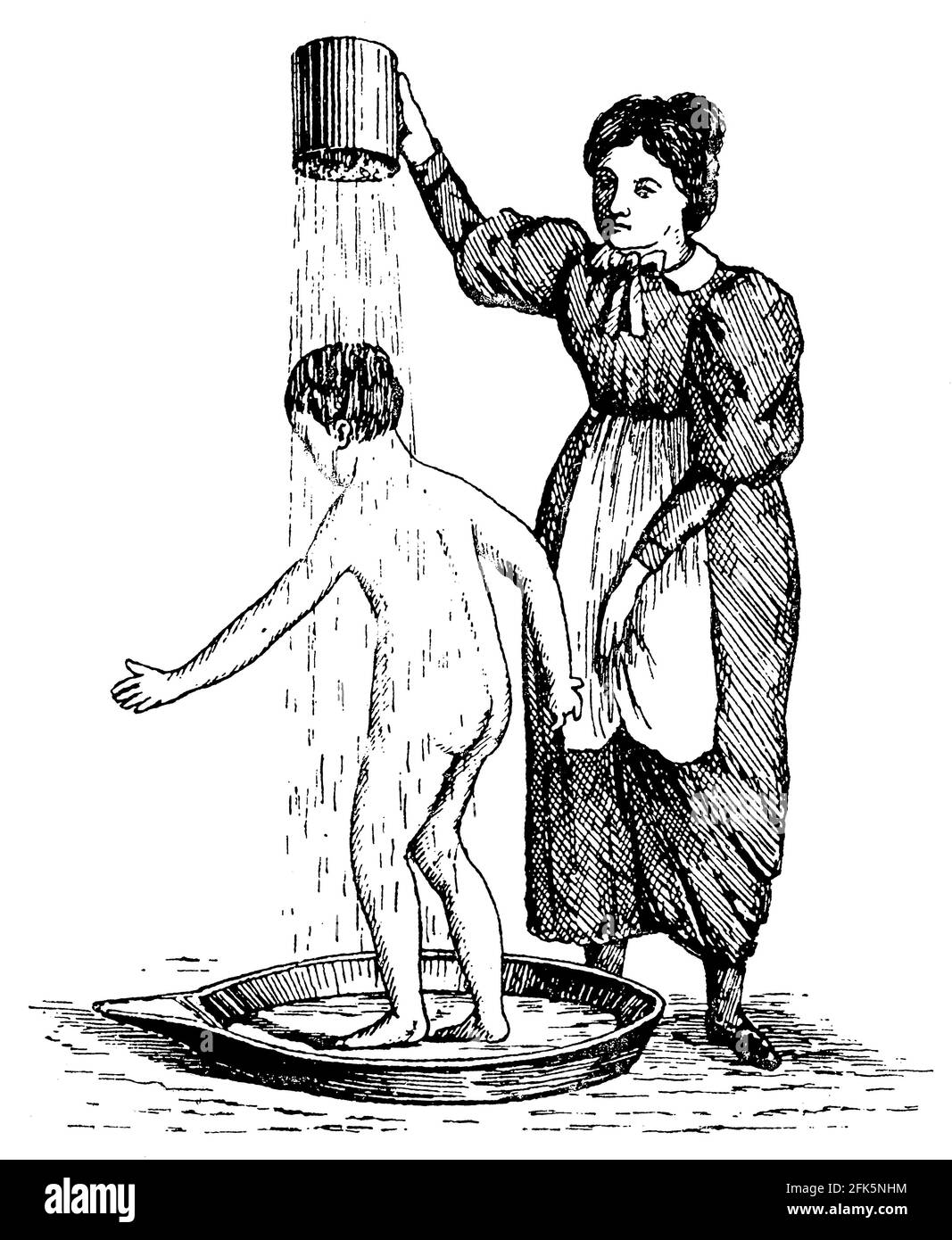 Simple shower. Illustration of the 19th century. Germany. White background. Stock Photo