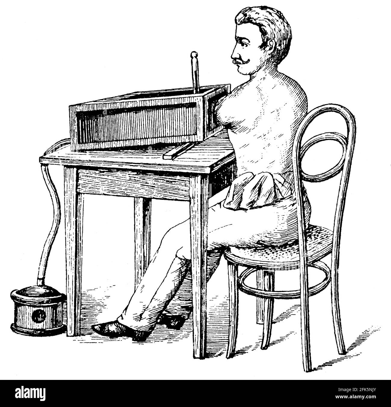 Arm steam bath with apparatus. Illustration of the 19th century