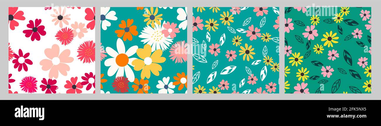 Seamless Pattern Background with Simple Flower Design Elements set ...