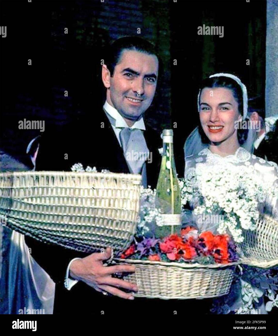 TYRONE POWER (1914-1958) American film actor marries Mexican actress Linda Christian  in Rome on 27 January 1949 Stock Photo