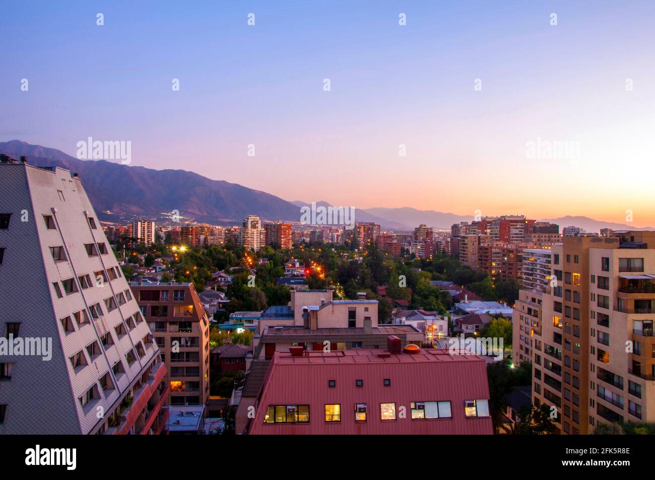 Panoramic view of the city, its houses, buildings and the mountains in the background. Santiago de Chile. Stock Photo