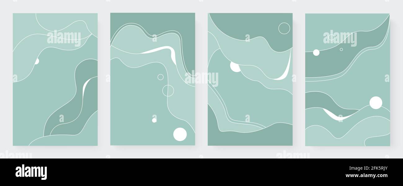 Abstract modern waves, dynamic shapes set, minimalist trendy hand drawing design wall art Stock Vector