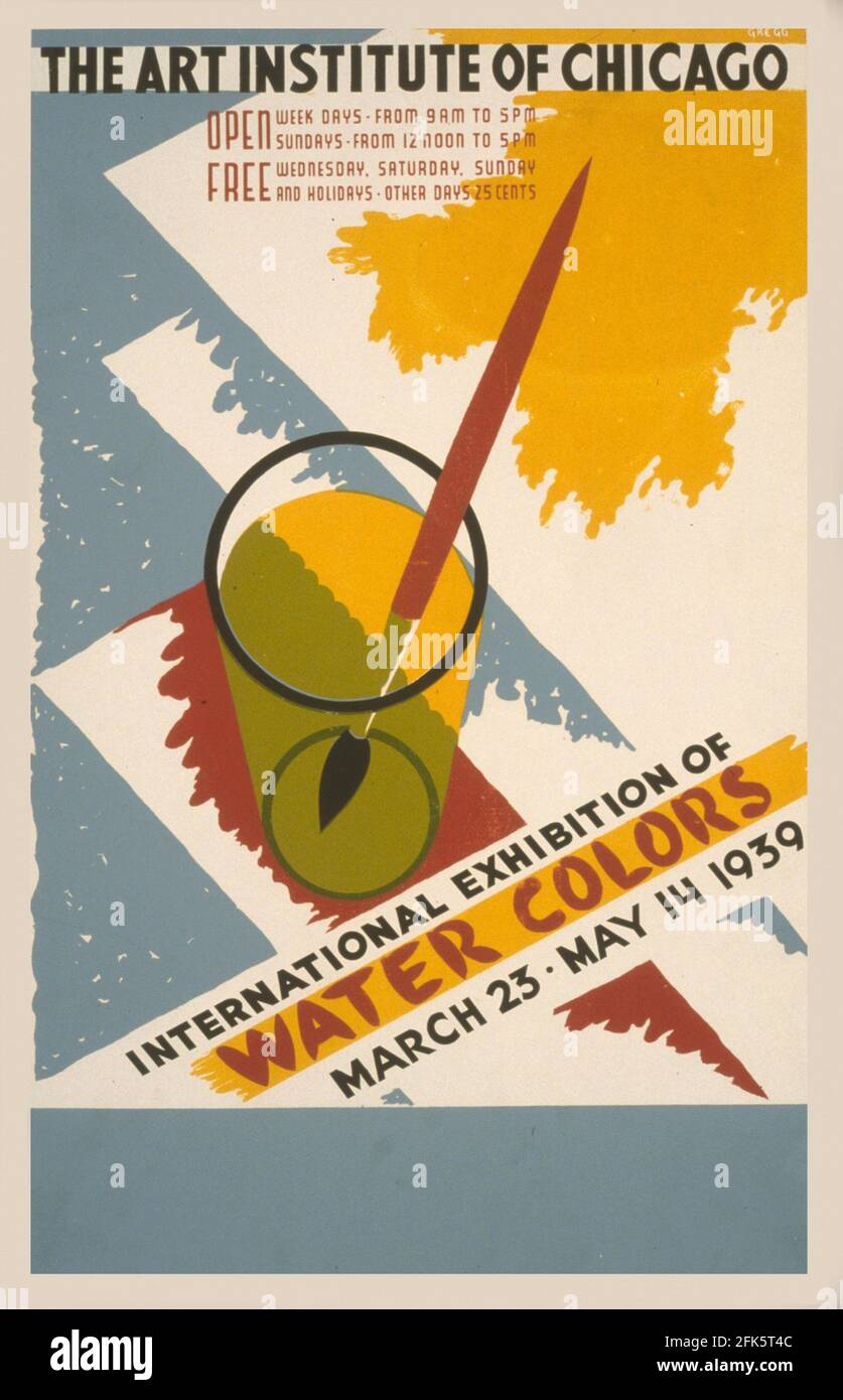 A vintage poster for an international watercolours exhibition Stock Photo
