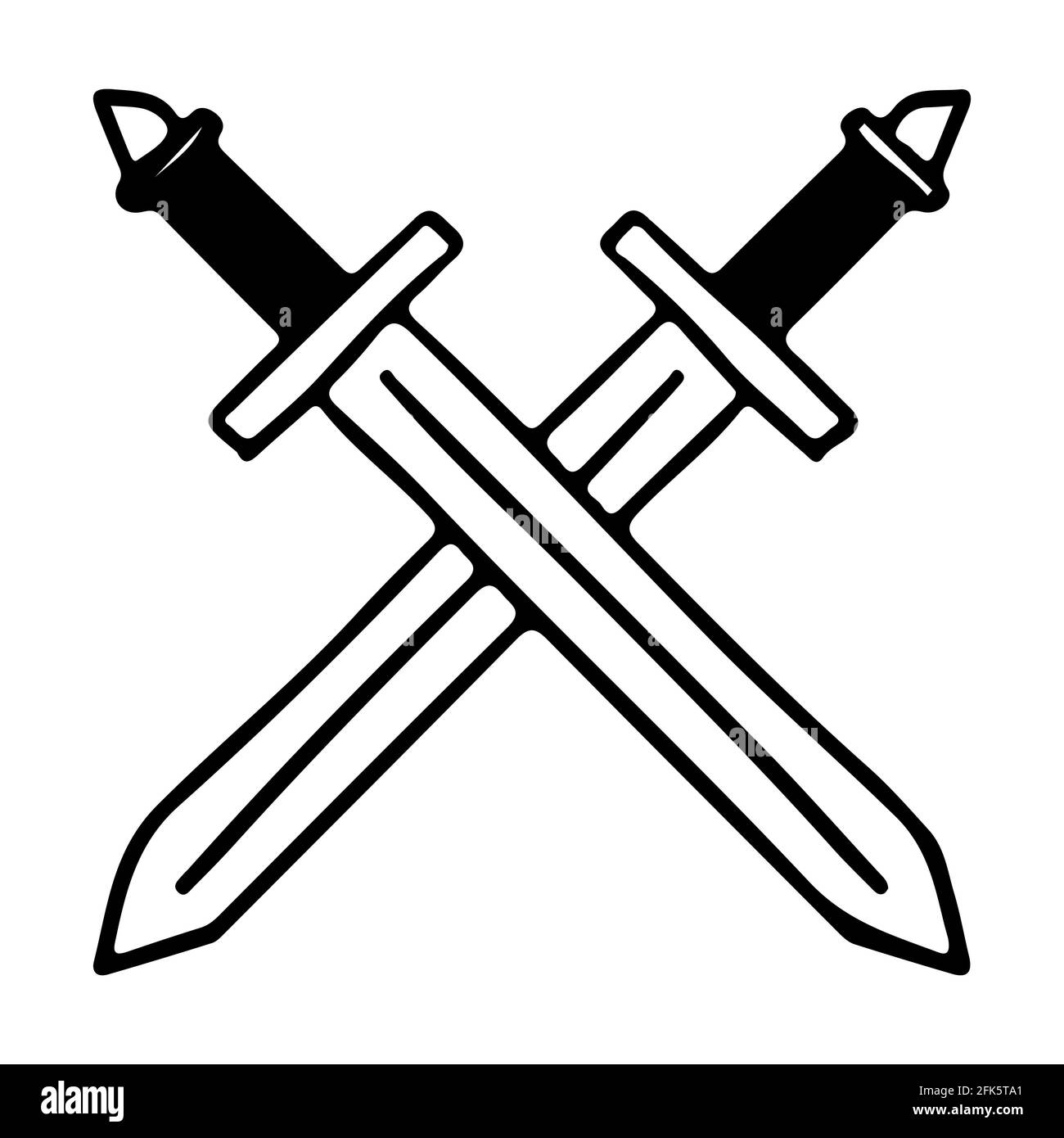 Crossed Steel Swords in doodle style isolated Stock Vector