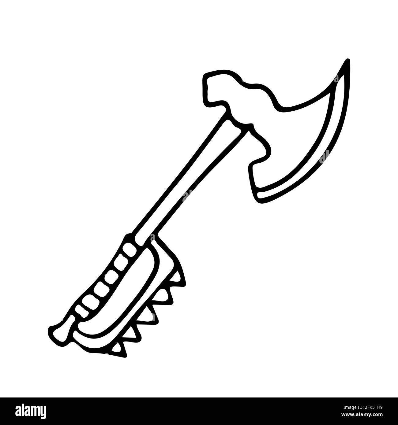 One-handed spiked axe in doodle style isolated Stock Vector