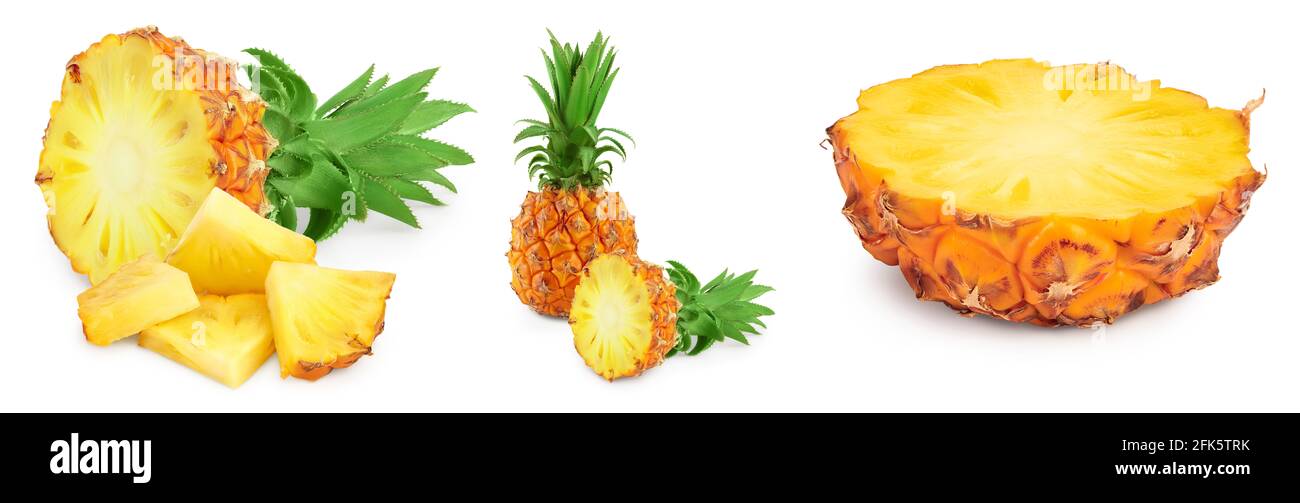 pineapple half and slices isolated on white background with full depth ...