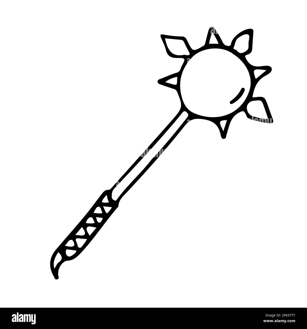 One-handed mace morning star in doodle style isolated Stock Vector