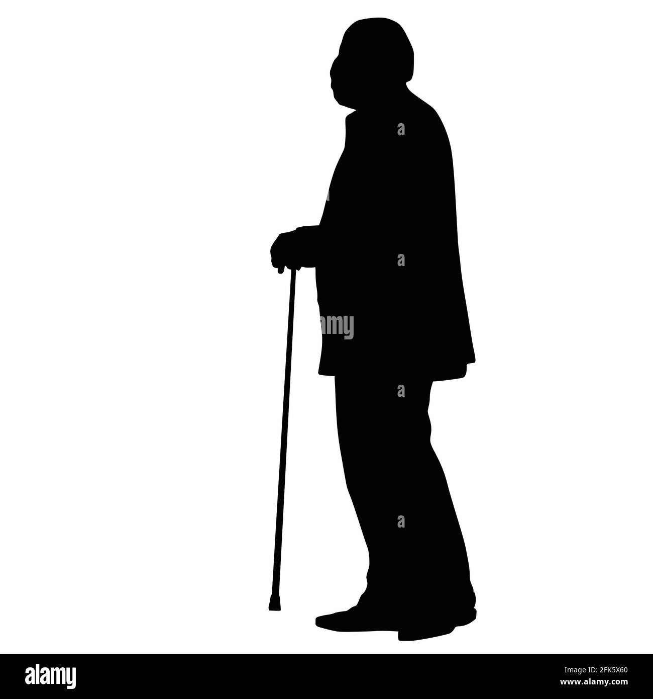 Old man silhouette with stick on white background, vector illustration Stock Vector