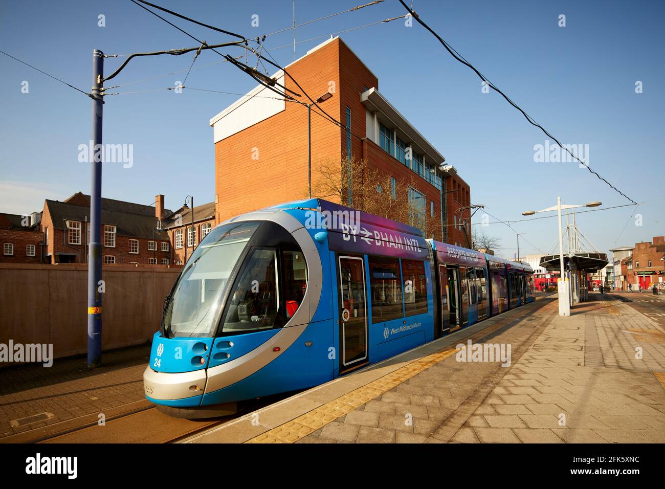 Wishbone Bridge, carrying the tramway across the sunken centre of the Bilston Street Island roundabout to Wolverhampton St. George's Stock Photo