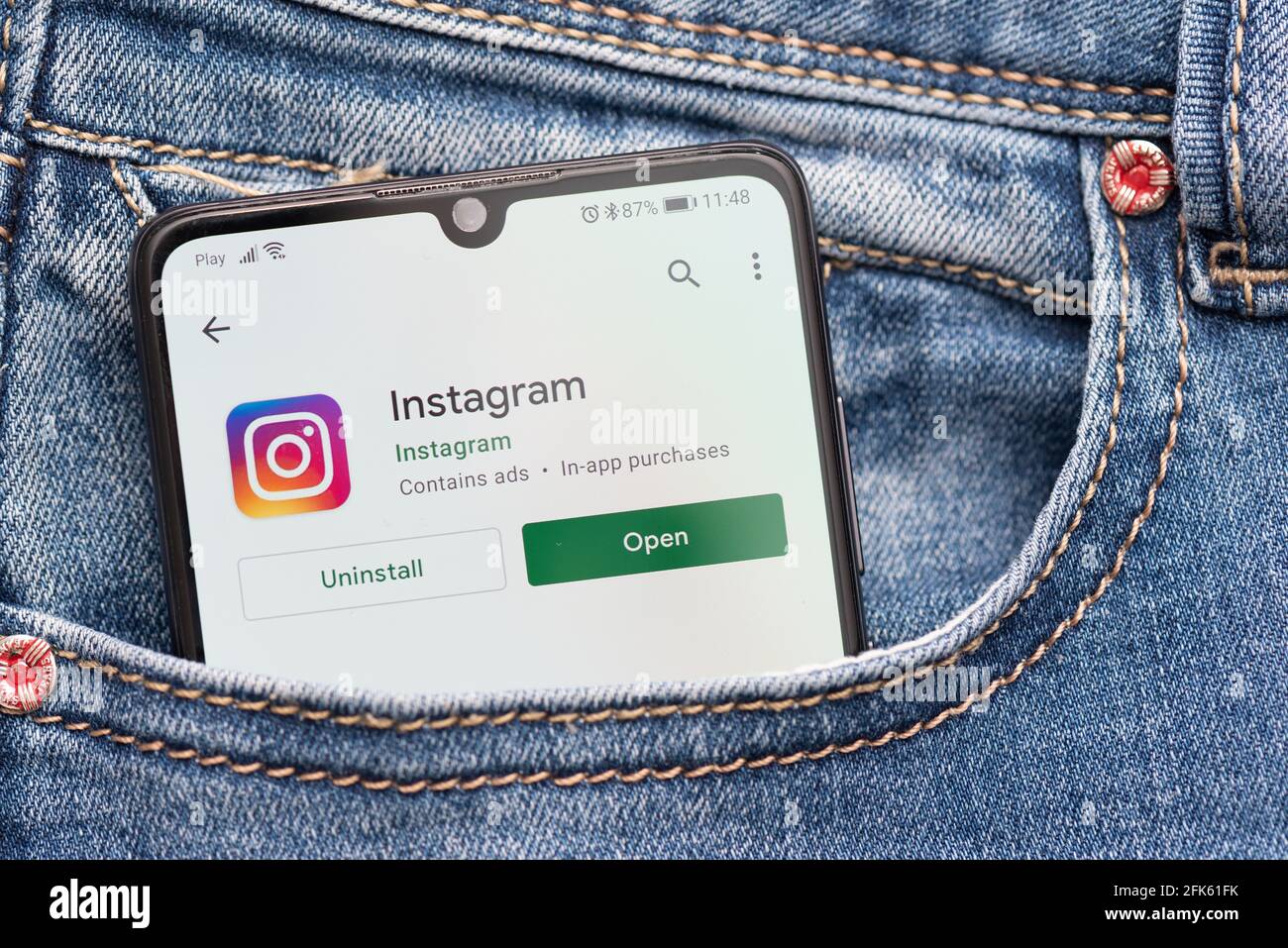 Wroclaw, Poland - NOV 30, 2020: Instagram is a photo-sharing app for smartphones. Instagram application on Google Play store. Stock Photo
