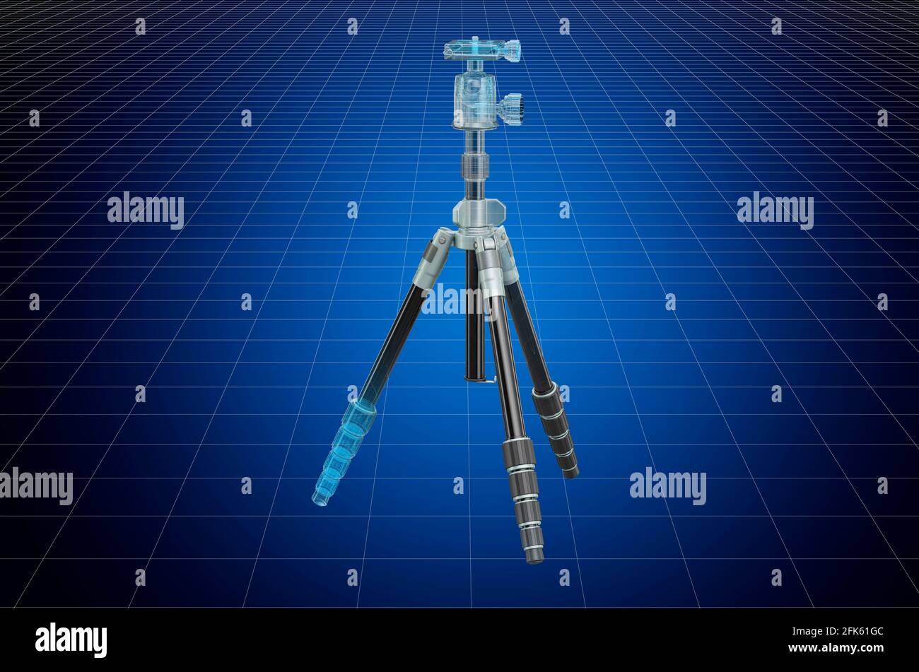 Visualization 3d cad model of tripod, blueprint. 3D rendering Stock