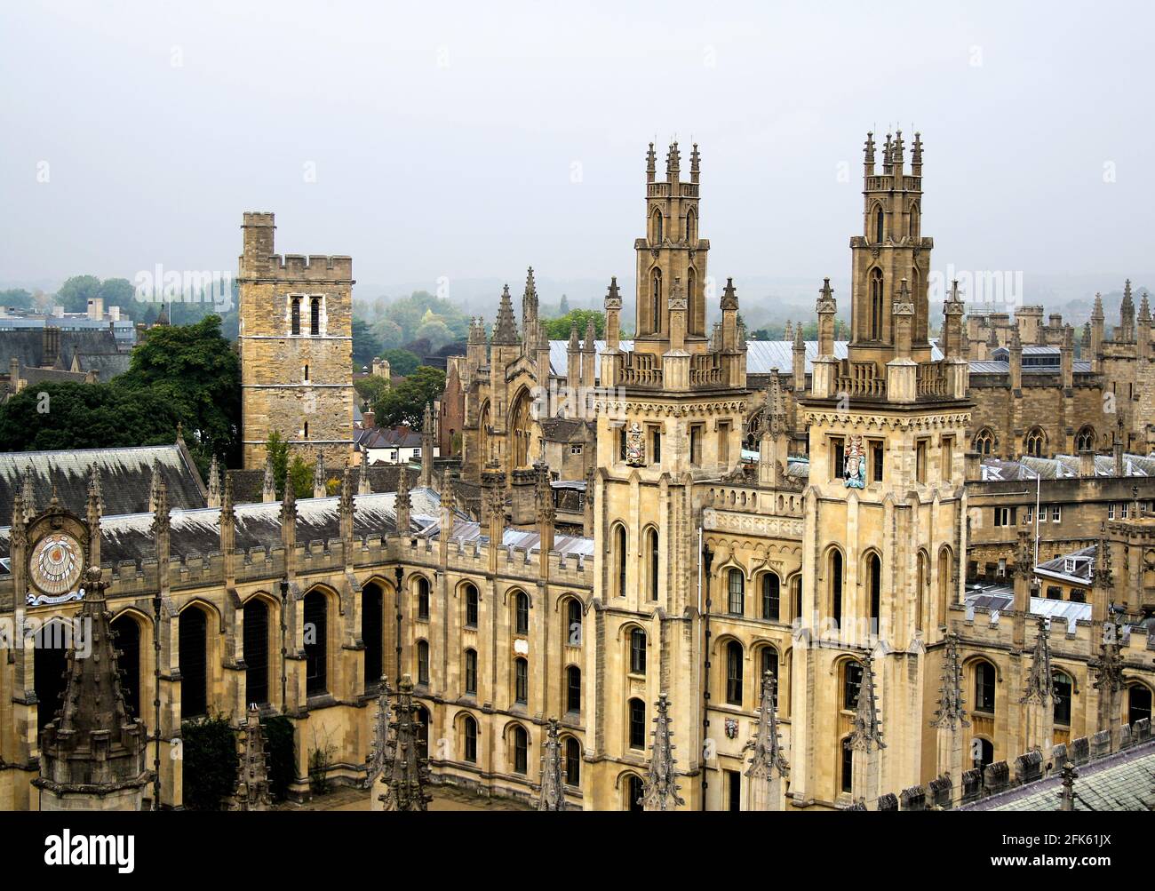 View of the All Souls College on an autumn day, in typically English, overcast weather. The College is part of the prestigious University of Oxford. Stock Photo