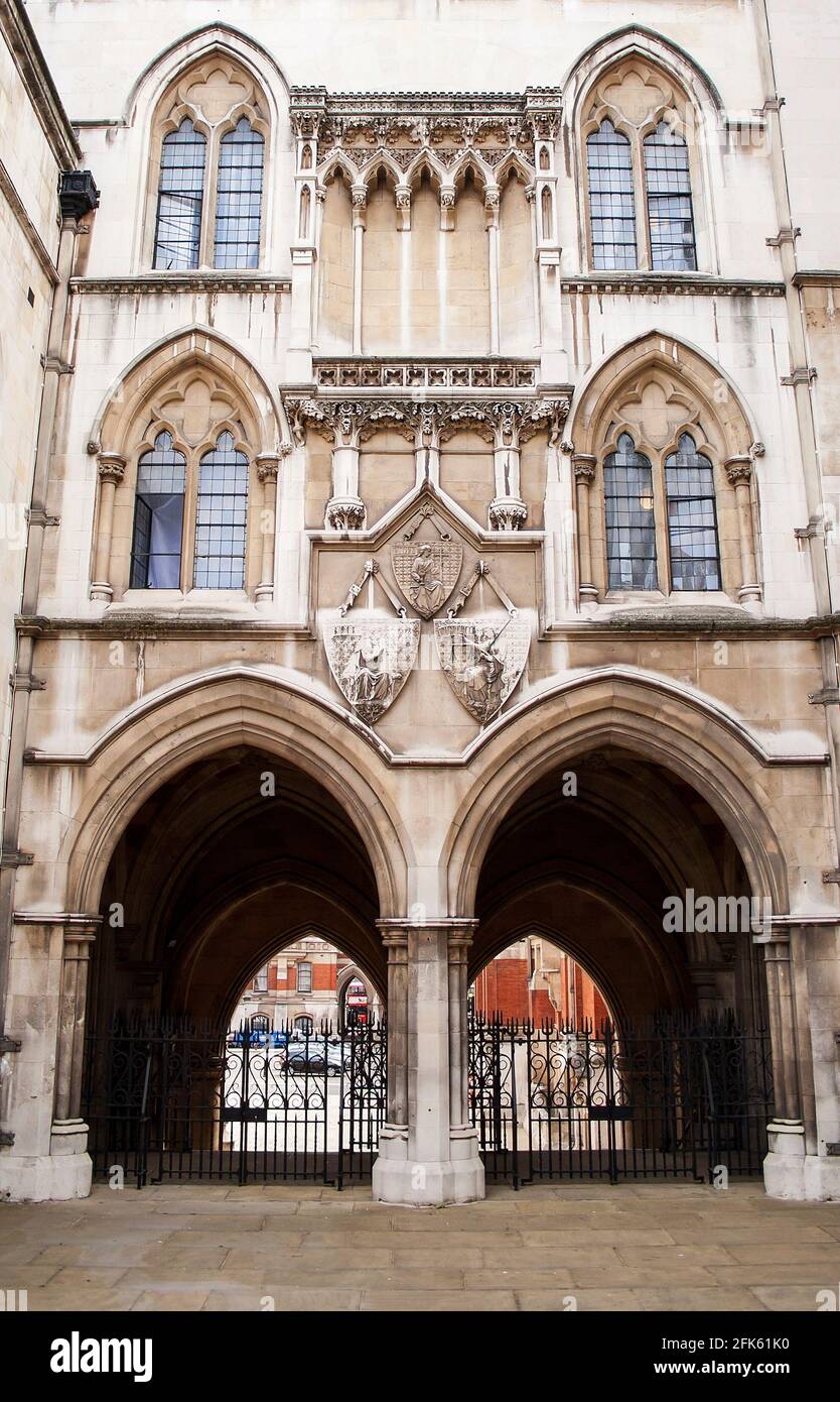 Back gates of the Royal Courts of Justice from Carey Street in central