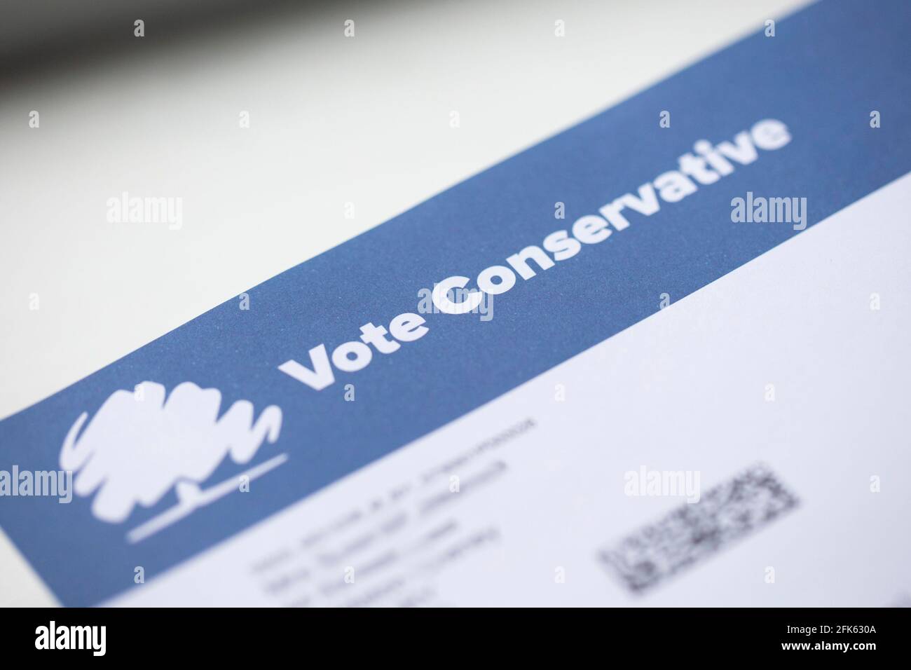 LONDON, UK - April 2021: Conservative political party logo on campaign literature Stock Photo