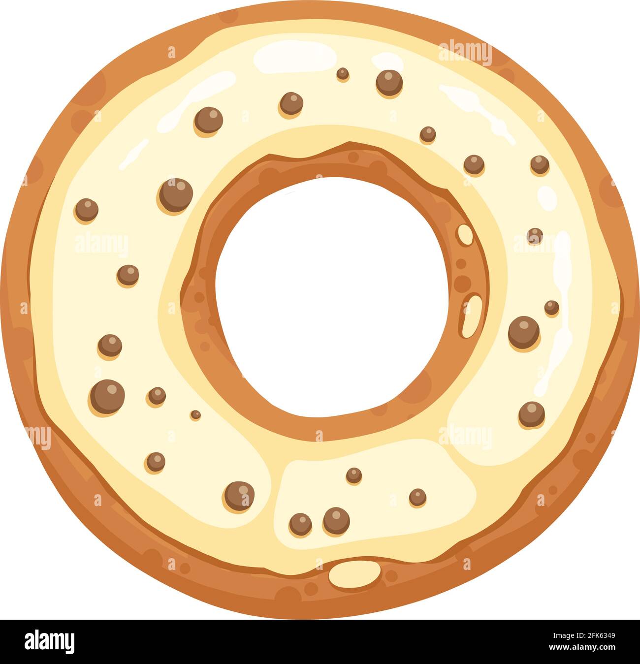 Donut glazed with colorful sugar and icing and topped with sprinkles lying isolated on white background. Tasty fried dough confectionery or dessert Stock Vector