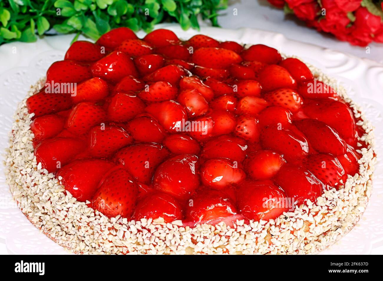 strawberry pie gourmet dessert red jelly toping Stock Photo