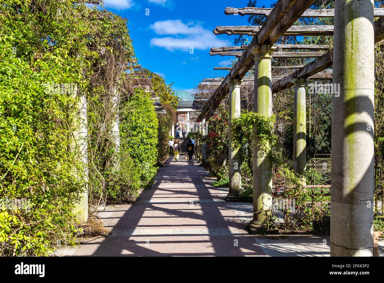 People taking walks at the Hampstead Heath Pergola and Hill Gardens, North London, UK Stock Photo