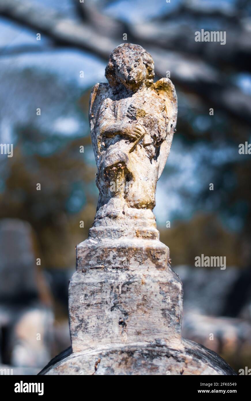 Angel on a tombstone in a cemetery, Yucatan, Mexico. Stock Photo