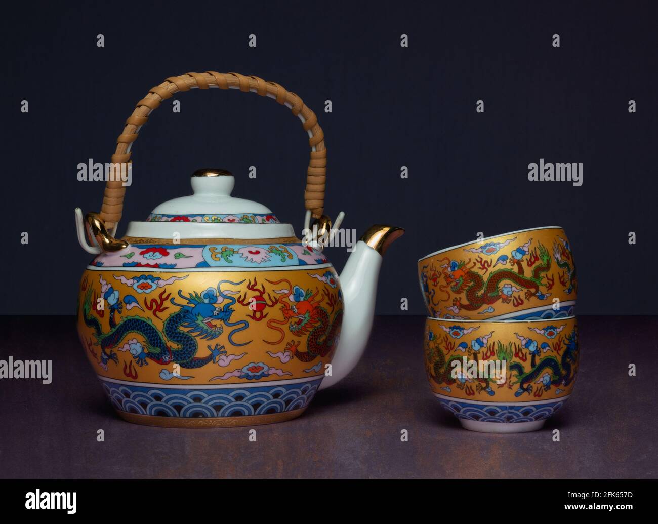 Chinese dragon tea pot set Stock Photo