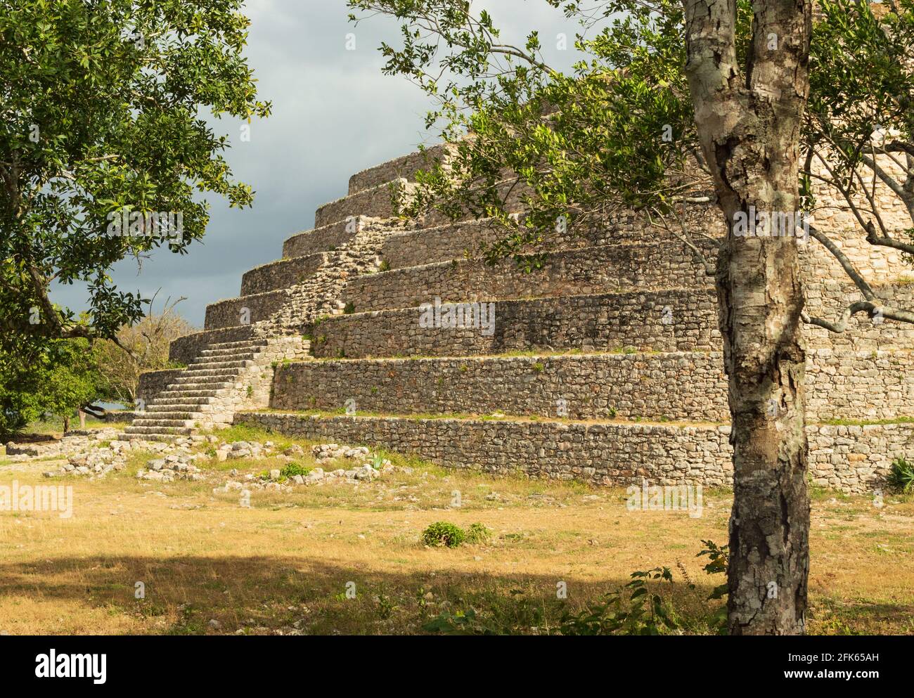 Kinich Kak Moo pyramid ruins at archeological site in Izamal, Yucatan, Mexico Stock Photo