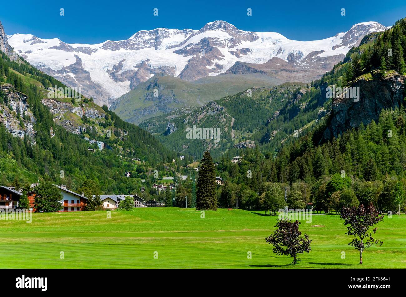 Summer view of Monte Rosa, Gressoney La Trinite, Aosta Valley, I Stock Photo