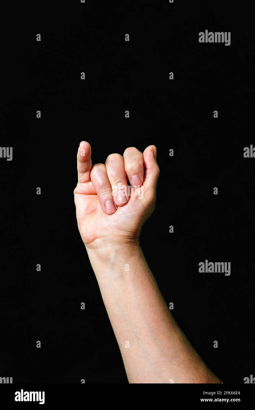 Letter J International sign language dark background Internation Stock