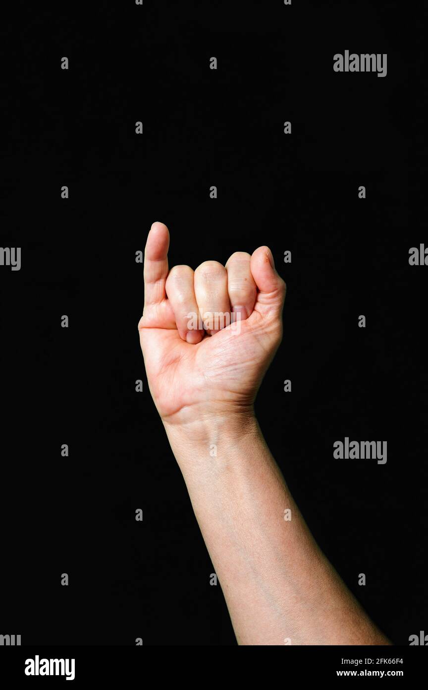 Letter I International sign language dark background Stock Photo Alamy