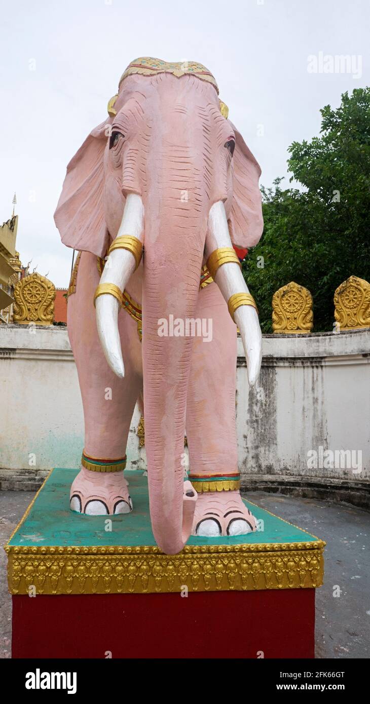 pink elephant statue temple Laos closeup Stock Photo Alamy