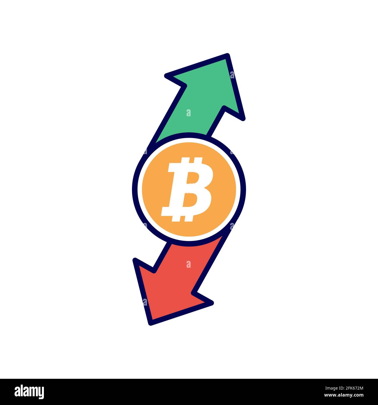Bitcoin up and down arrow. Crypto currency crisis concept. Digital