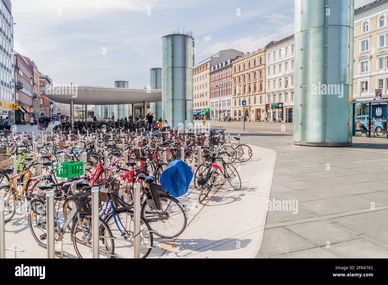 COPENHAGEN, DENMARK - AUGUST 28, 2016: Rows of bicycles at Norreport in Copenhagen Stock Photo