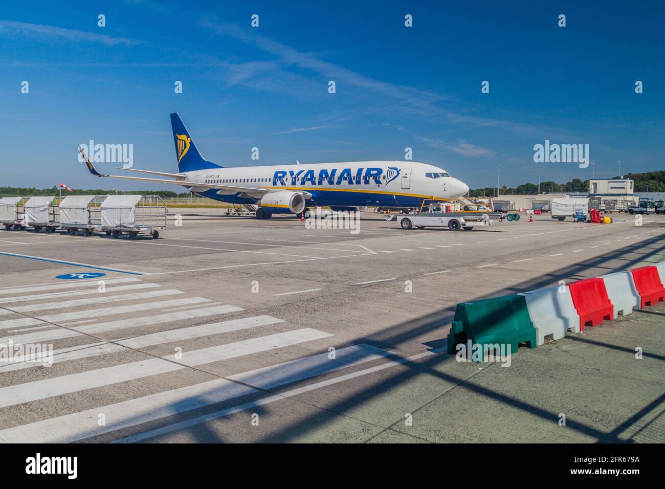 EINDHOVEN, NETHERLANDS - AUGUST 31, 2016: Ryanair airplane at Eindhoven airport Netherlands Stock Photo