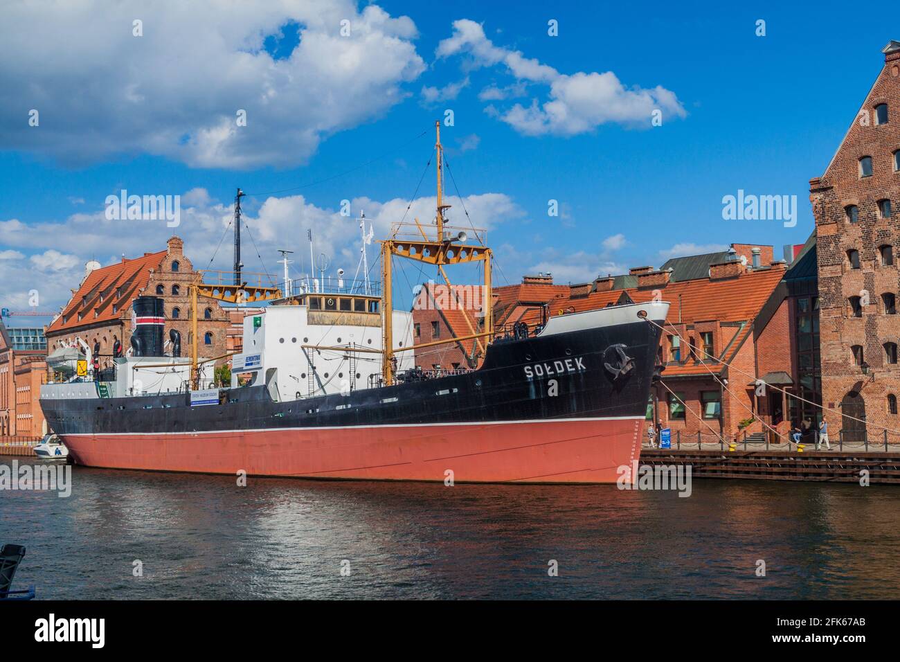 GDANSK, POLAND -  SEPTEMBER 2, 2016: SS Soldek ship on Motlawa river in Gdansk, Poland. She was the first ship built in Poland after World War II. Stock Photo