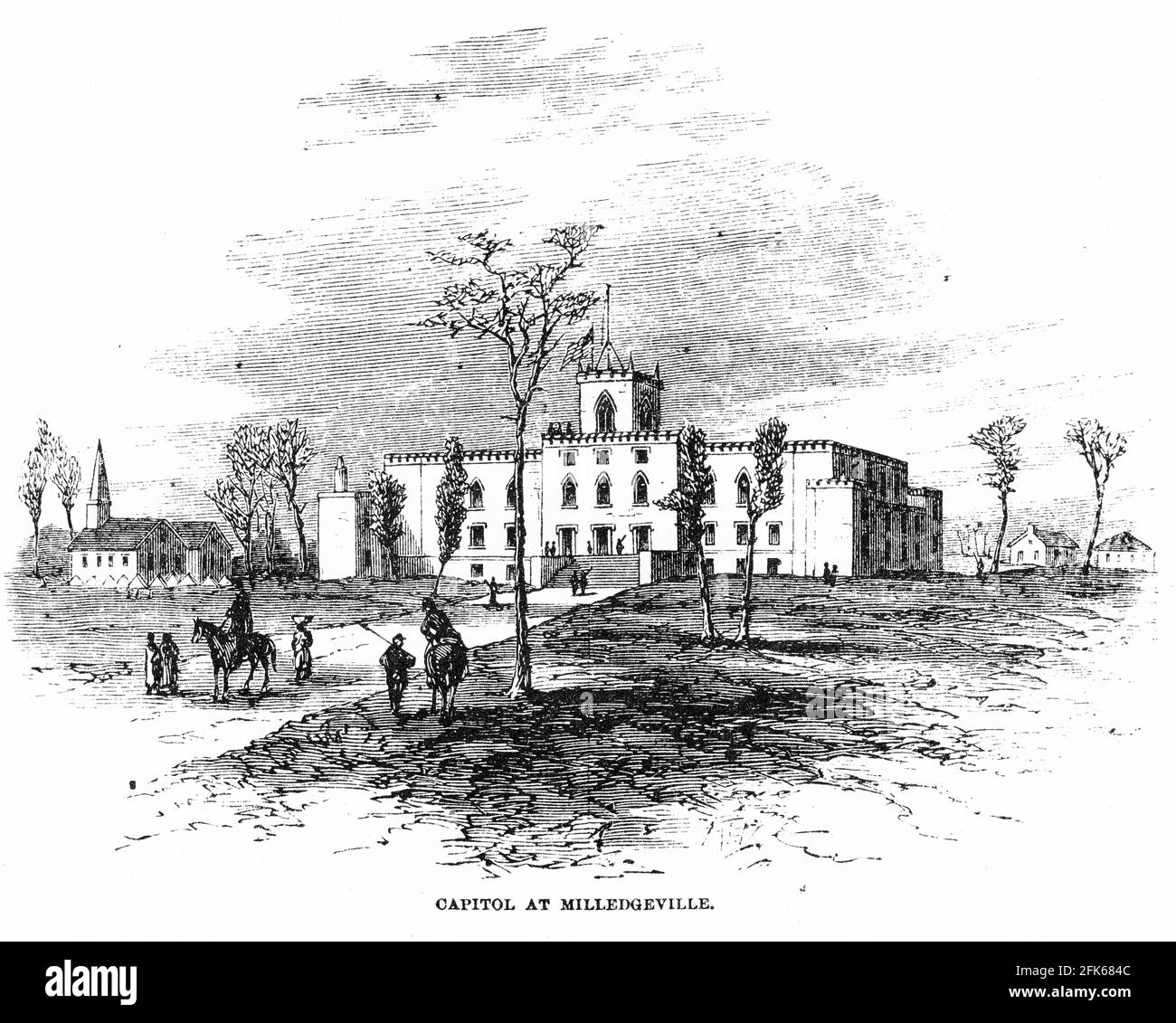 Engraving of the capitol at Milledgeville during American civil war: Stock Photo