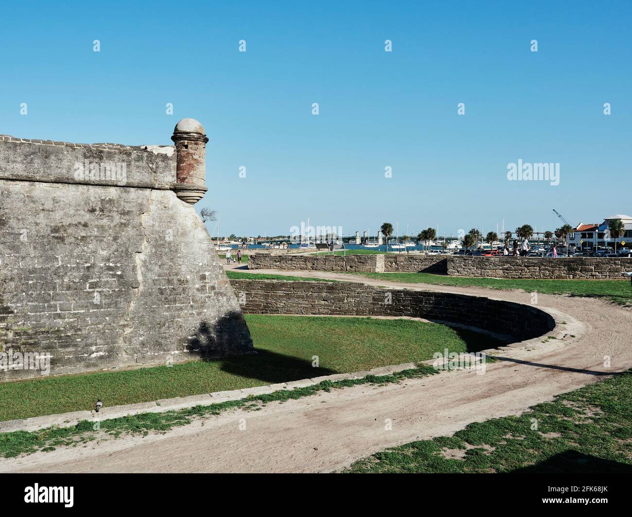 Castillo de San Marcos a large Spanish stone fortress or fort built in the 1600's guards the port in St. Augustine Florida, USA. Stock Photo