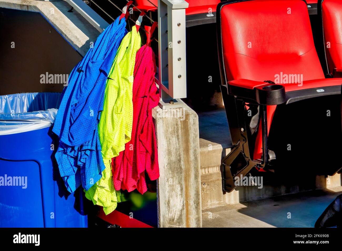 Workout bibs tied up before a sports practice section Stock Photo
