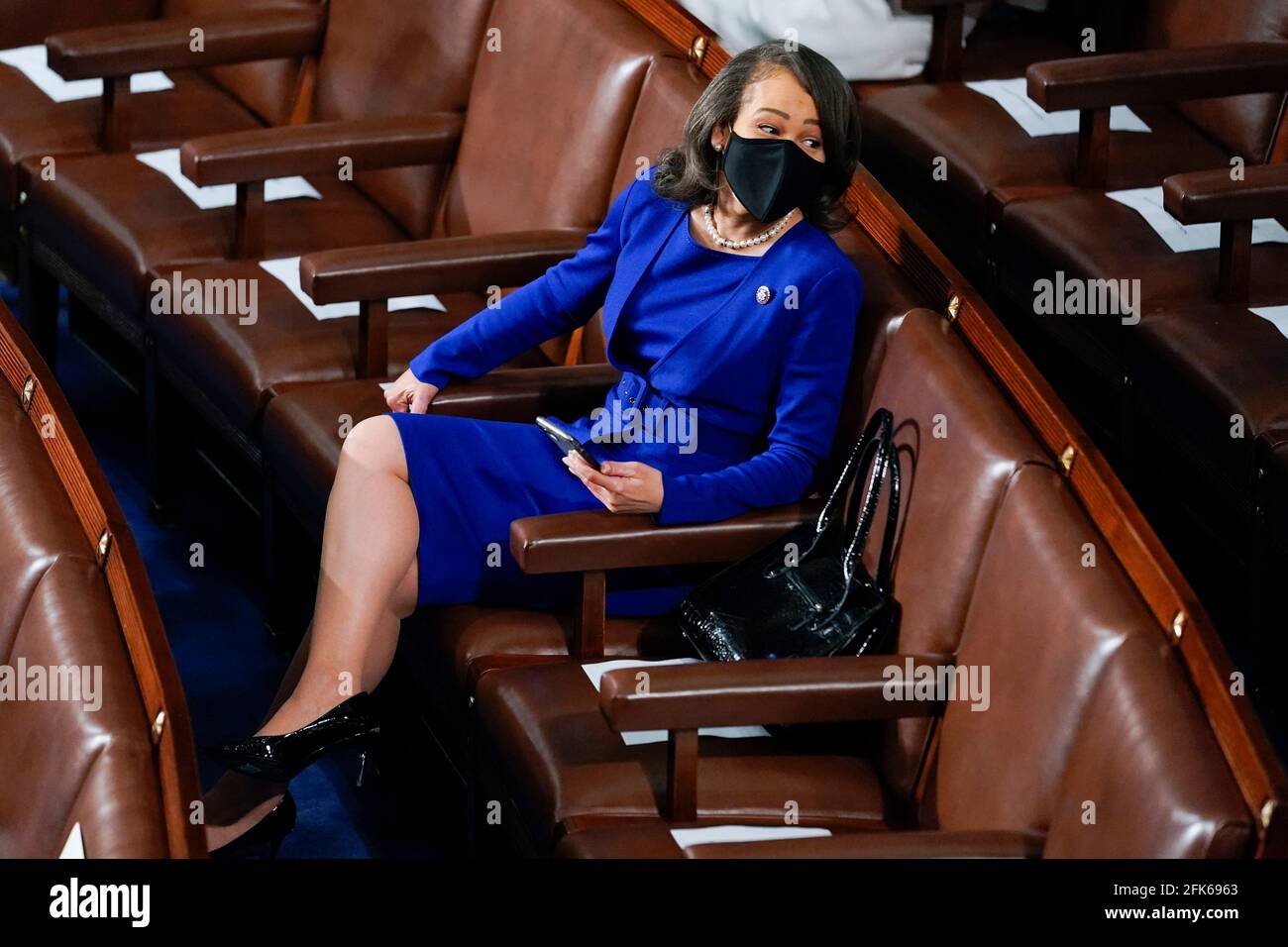 Washington, United States Of America. 28th Apr, 2021. United States  Representative Lisa Blunt Rochester (Democrat of Delaware), takes her seat  before President Joe Biden speaks to a joint session of Congress Wednesday,