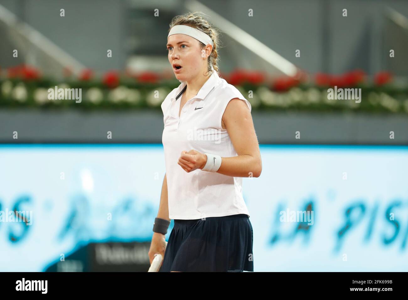 Madrid, Spain. 28th Apr, 2021. Stefanie Voegele (SUI) Tennis : Stefanie  Voegere of Switzerland celebrate after point during qualifying singles 2nd  round match against Camelia-Irina Begu of Romania on the WTA 1000 "
