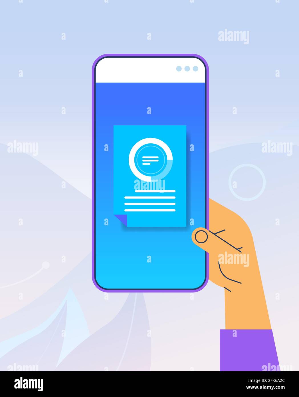 human hand using mobile app online data statistics remote business control on smartphone screen Stock Vector