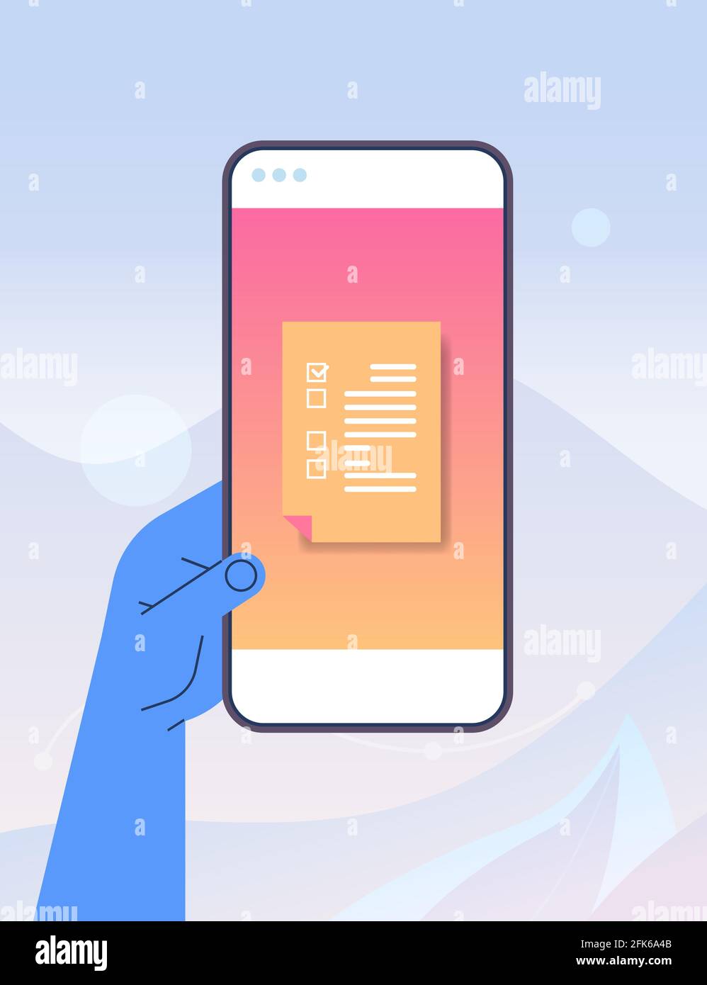 human hand using mobile app online data statistics remote business control on smartphone screen Stock Vector