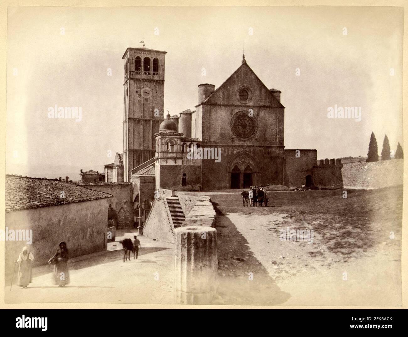 1886 ca , ASSISI , UMBRIA , ITALY : View of the Basilica of San Francesco . Photo by american journalist and photographer WILLIAM JAMES STILLMAN ( 1828 - 1901 ). - ITALIA - FOTO STORICHE - HISTORY - GEOGRAFIA - GEOGRAPHY - ARCHITETTURA - ARCHITETTURE  - CHURCH - CHIESA - RELIGIONE CATTOLICA - CATHOLIC RELIGION  ---  Archivio GBB Stock Photo
