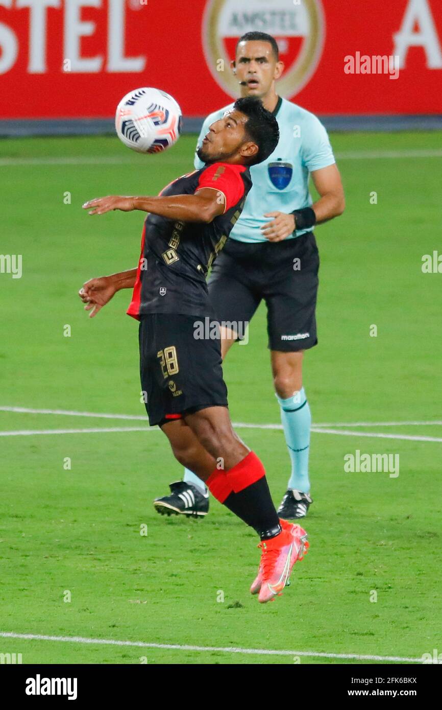 Lima, Peru. 28th Apr, 2021. Alexis Arias during a match between Melgar (Peru) vs Aucas (Ecuador) played at the National Stadium of Peru, in Lima, Peru. Game valid for the second round of the group stage of CONMEBOL Sudamericana 2021. Credit: Ricardo Moreira/FotoArena/Alamy Live News Stock Photo