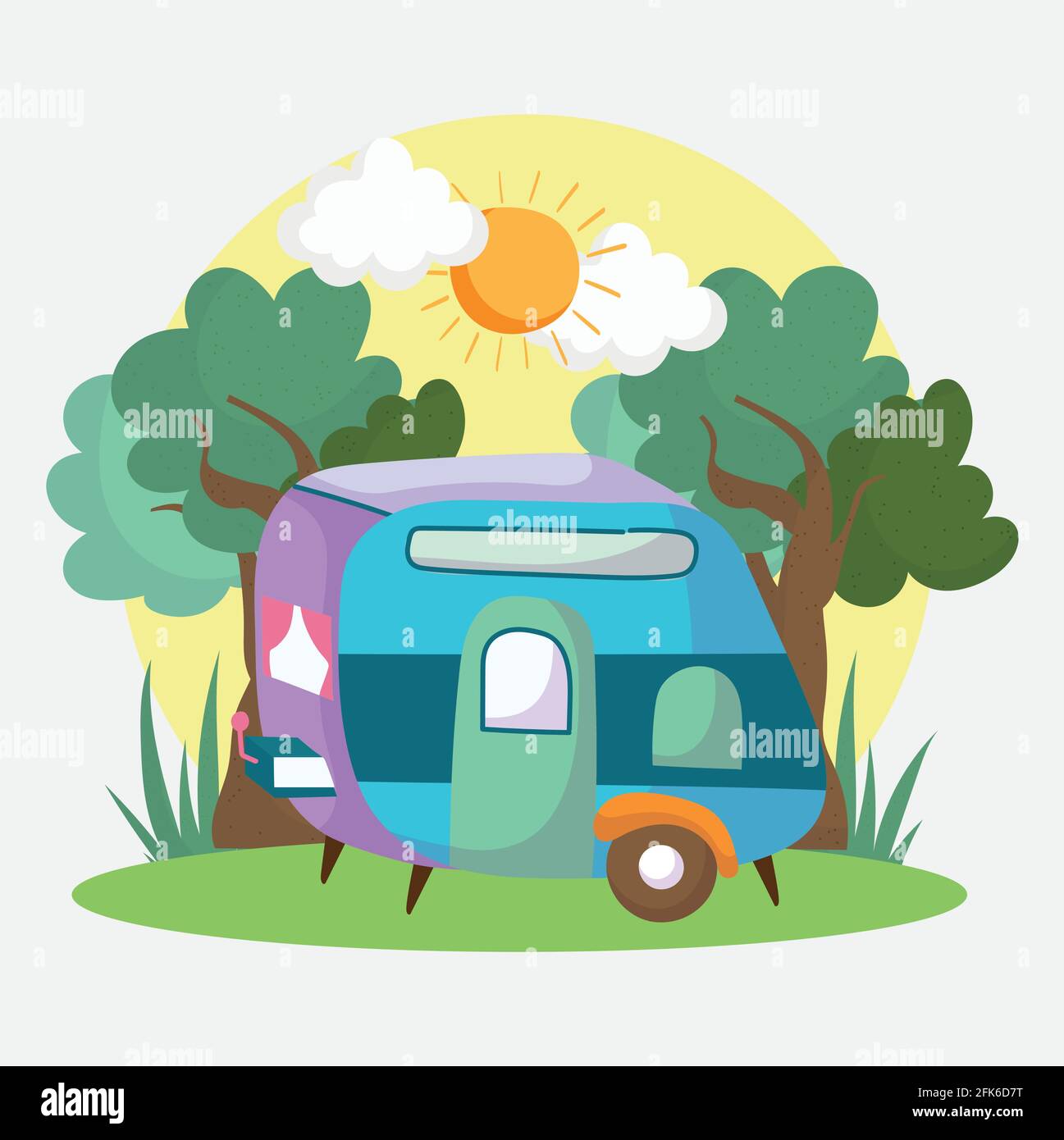 camping camper forest trees sunny day Stock Vector Image & Art - Alamy