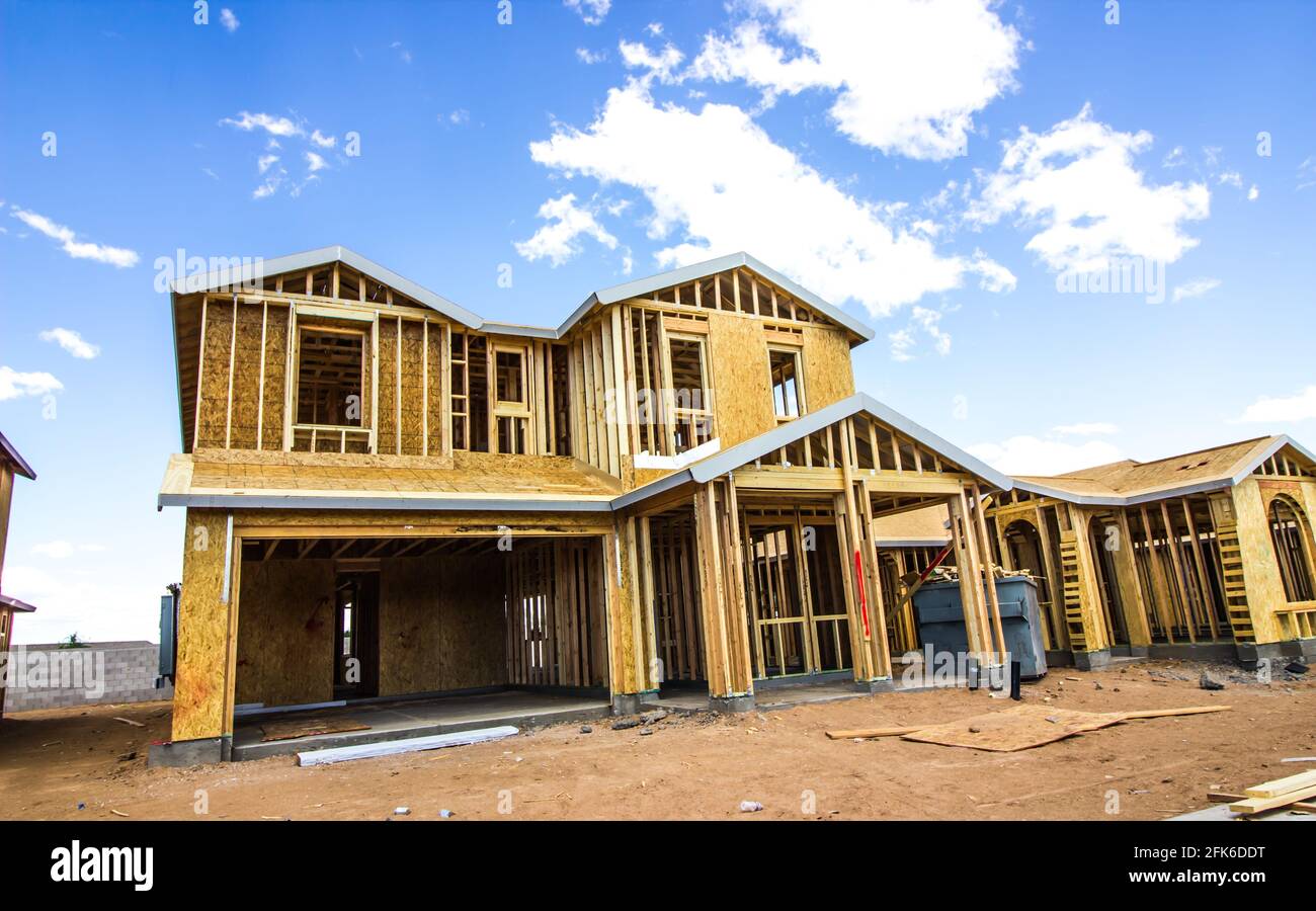 Two Story Home Under Construction At Housing Development Stock Photo ...